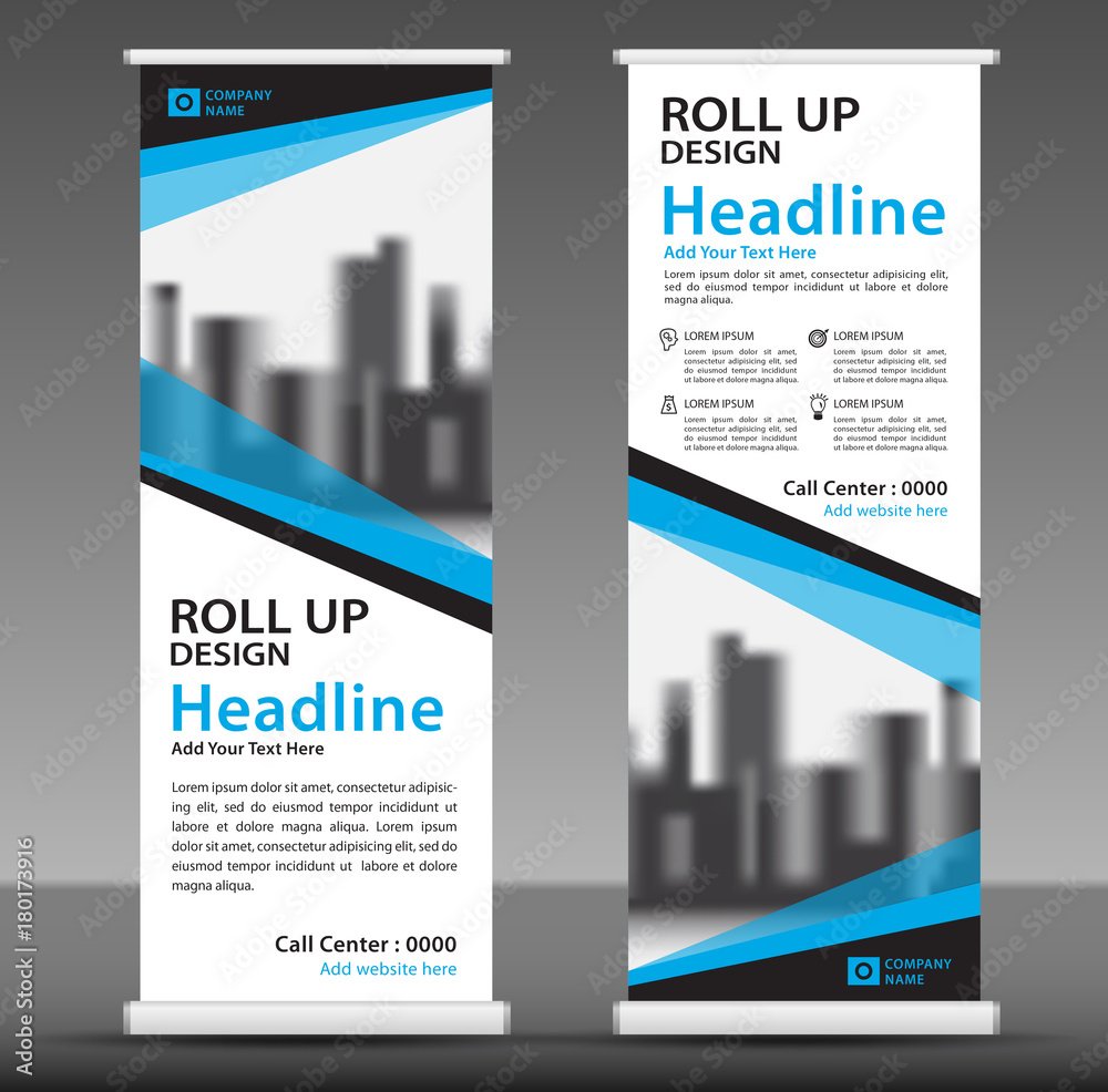 Blue roll up banner template. Business banner layout. stand out. flyer. pull up. presentation. brochure. poster. advertisement. print media