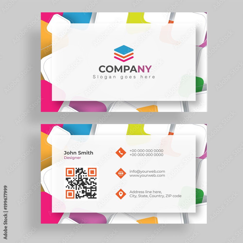 Horizontal business card with front and back presentation.